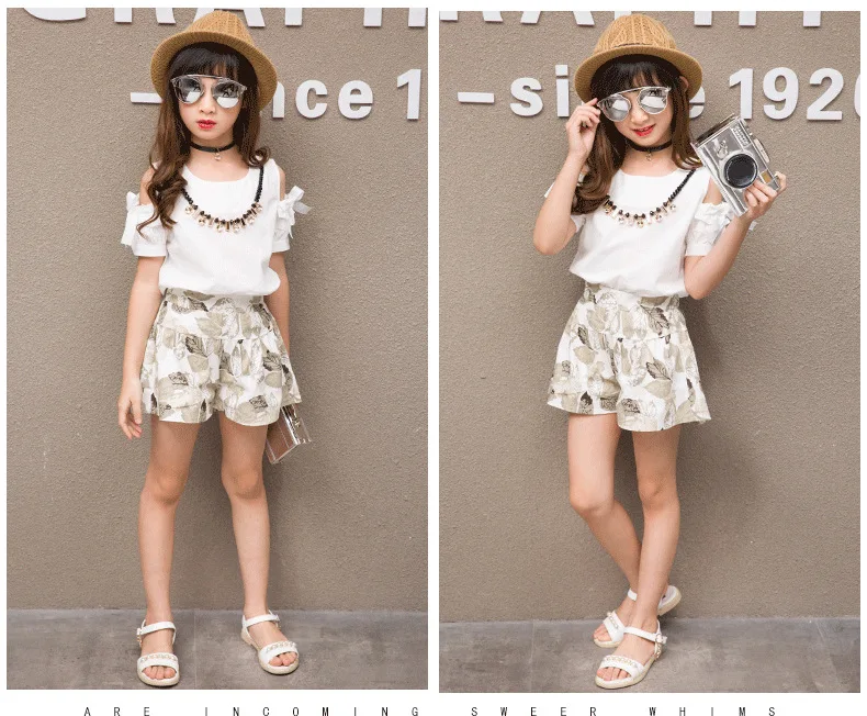 2019 Summer Girls Clothing For Teenage Short Sleeve Shirt Print Shorts Cotton Linen Kids Clothes Sets Fashion 2Pcs Children Suit (10)