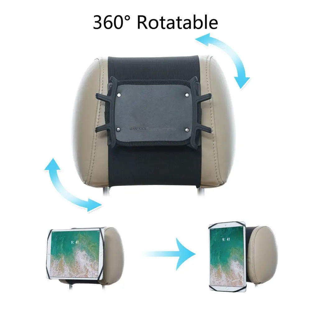 

WANPOOL Travel Car Headrest Mount Universal Swivel Car Mount Stand Tablets Silicon Holder for 7 -10.5 Inch - i Pad