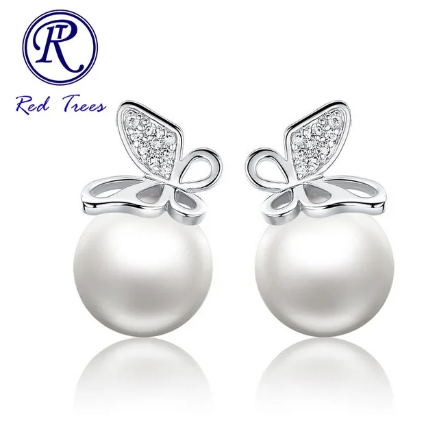 Fashion Pearl Stud Earrings High Quality White Gold Plated Fashion Pearl Stud Earrings High Quality White Gold Plated Jewelry Luxury Austria Crystal Erfly Earring