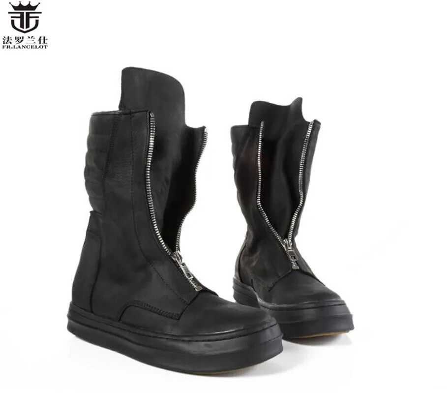 2019 FR.LANCELOT Cool Men Ankle Boots Genuine Leather Short Chelsea Boots Round Toe Front Zipper Winter Luxury Shoes Men 2019 FR.LANCELOT Cool Men Ankle Boots Genuine Leather Short Chelsea Boots Round Toe Front Zipper Winter Luxury Shoes Men