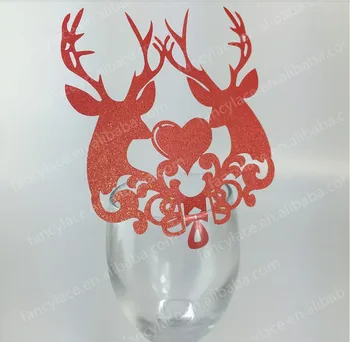

50pcs Laser Cut Christmas Deer Wine Glass Paper Cards Escort Card Cup Card Christmas Party Wedding Favors Decoration