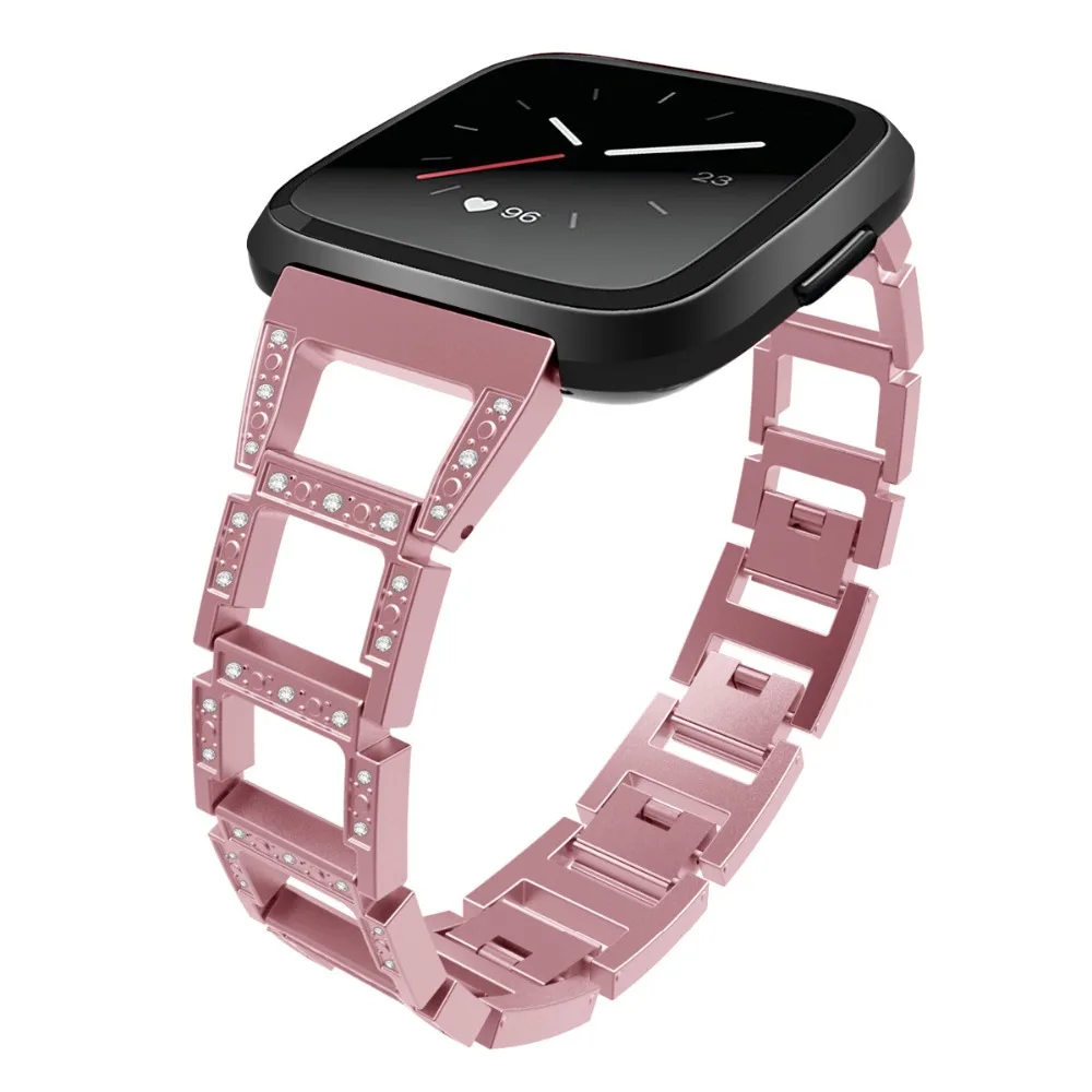 Для Fitbit Versa Смарт часы наручные на С кристалалми и стразами металлический браслет группа Нержавеющая сталь ремни для Fitbit замена группы