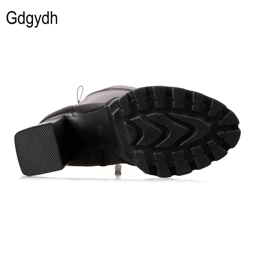 Gdgydh/модные черные зимние сапоги для женщин; Новинка года; осенние сапоги выше колена; обувь на не сужающемся книзу массивном каблуке и платформе; большой размер 42