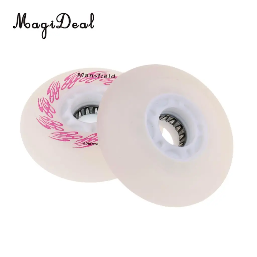MagiDeal 2 Pieces LED Light Up Inline Sliding Flash PU Roller Skate Wheel 80mm