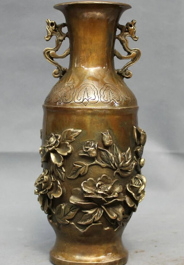 

S4679 10" Chinese Copper Bronze Home Folk FengShui Unircorn Statue Flower Pot Vase D0317
