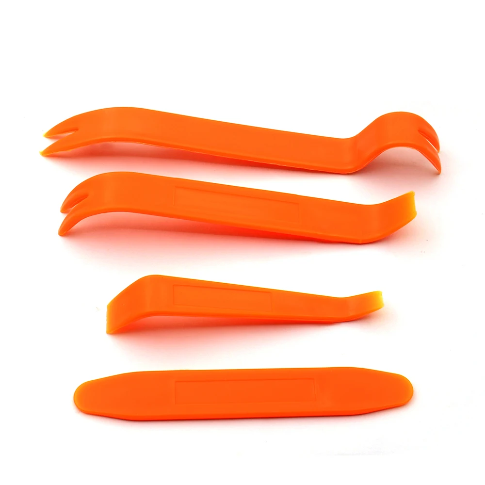 Пластиковые съемники для панелей автомобиля. (пластик) av-004 пак. Инструмент для демонтажа клипс клипс. Набор для снятия клипс автомобиля ирлайн. Av-004 набор съемников для панелей салона 4пр.