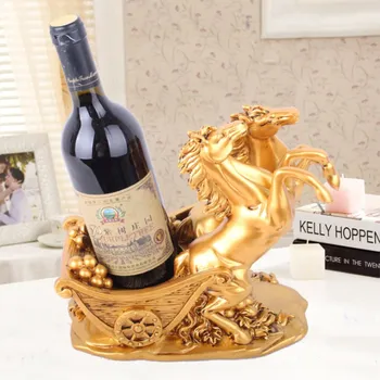 

European Double Horse Car Wine Rack Champagne Decoration Resin Crafts Home Living Room Wine Cabinet Decoration