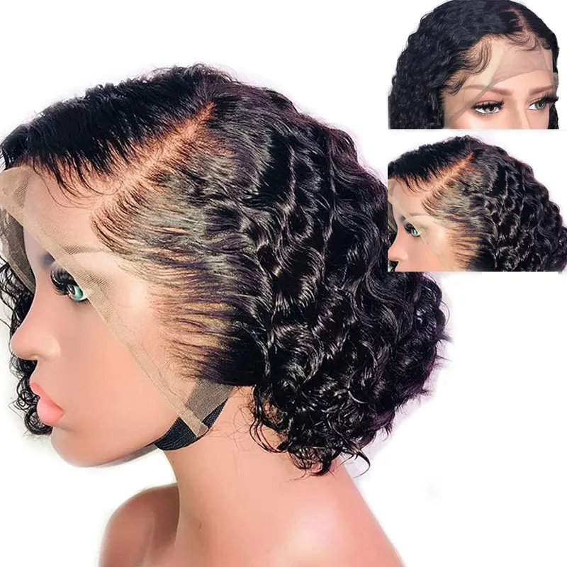 

13X6 Deep Part Bob Pixie Cut Wig Preplucked Fake Scalp Malaysian Lace Front Human Hair Wigs Remy Short Curly Wig For Black Women