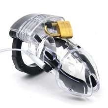 Electro Sex Kit Male Clear Electro Penis Stimulation Chastity Cage Electro Shocker Cock Cage TENS Electric