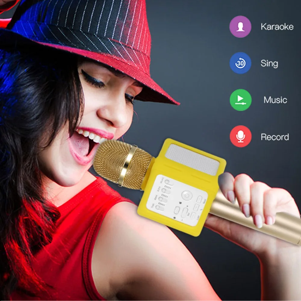Upgraded Q9S Wireless Microphone KTV Karaoke Bluetooth Condenser Mic Recording Echo function Speakers For IOS font