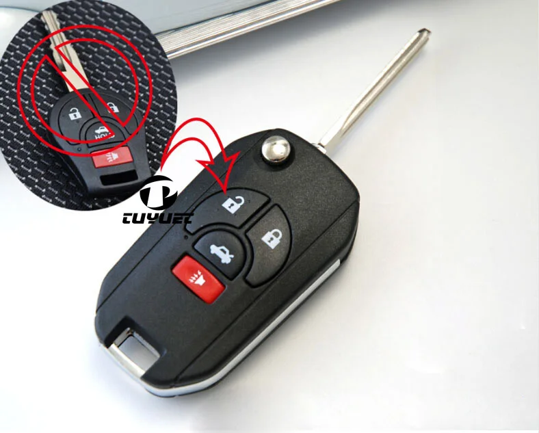 

3+1 Buttons Modified Flip Folding Remote Key Shell For Nissan 4 Buttons Key Case