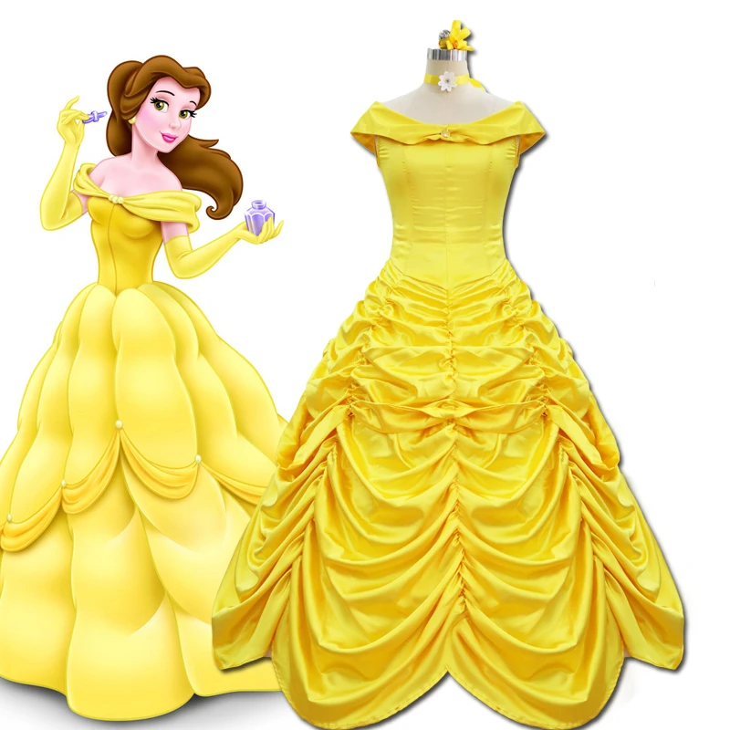 Cartoon Cosplay Women Halloween Princess Dress Beauty And The Beast Belle Dress Adult Princess Belle Dress Yellow Costume Movie Tv Costumes Aliexpress