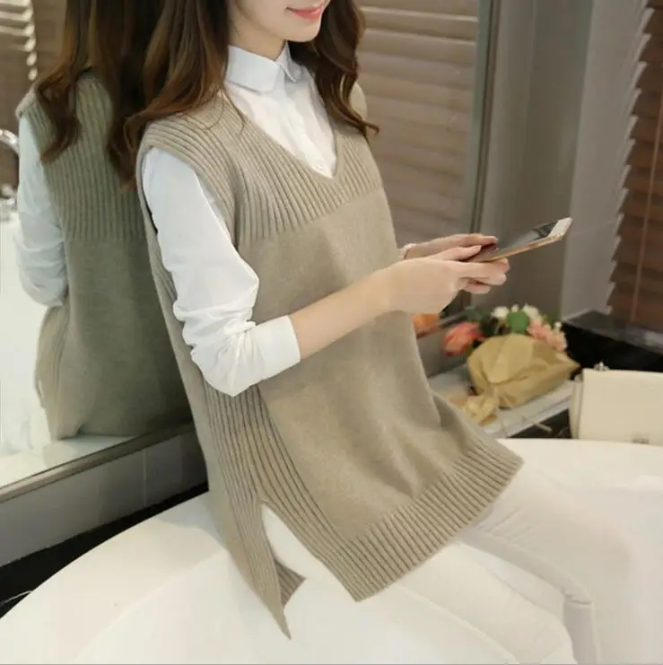 

2019 Spring Autumn Wool Sweater Vest Women Sleeveless O-Neck Knitted Vests Long Sections Poullover Vest Female Jumper pull femme
