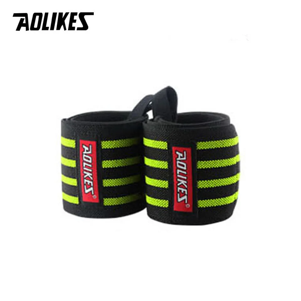 AOLIKES 2 шт./лот Powerlifting тренажерный Спортивный Браслет фитнес гантели штанги Crossfit повязки для рук Тяжелая атлетика Наручные обёрточная бумага поддержка - Цвет: Black with Green