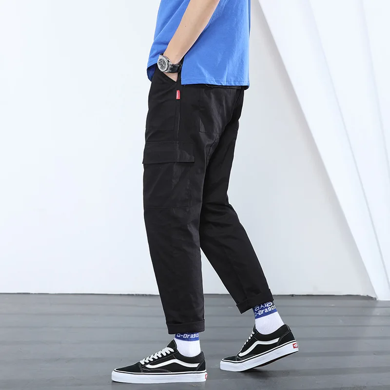 Men's casual multi-pocket overalls spring and autumn thin men's pants elastic waist pants loose straight casual pants men