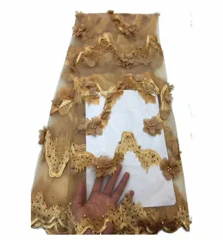 

Peach Tulle Lace Fabric 2018, 3D Flower beads Embroidered Lace, Newest Lace African Fabric Gold green sky blue Wine Red