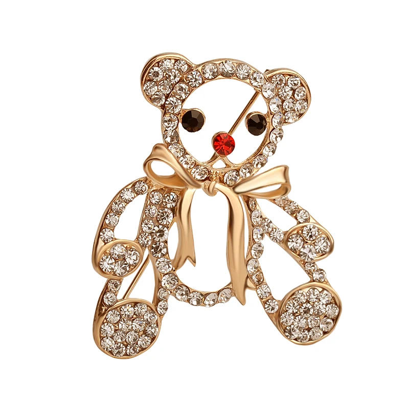 

Cartoon animal shape metal studded with rhinestone brooch cute bear raccoon styling gold card needle for men and women