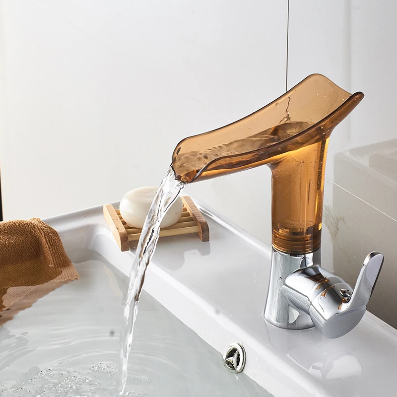 quyanre wanfan frap Basin Faucets New Design Waterfall Bathroom Faucet Single Handle Basin Mixer Tap Bath Faucet Solid Acrylic Chrome Crane2