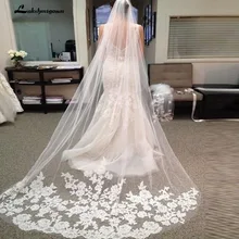 Аппликация Тюль 3 М длинные Соборные Свадебные вуали кайма из кружева, свадебная фата Veu de Noiva Longo Свадебные аксессуары