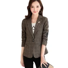 Популярные женские клетчатые блейзеры из органической кожи с длинными рукавами, женские дизайнерские однокнопочные карманы, базовые элегантные тонкие нашивки, пальто Y988