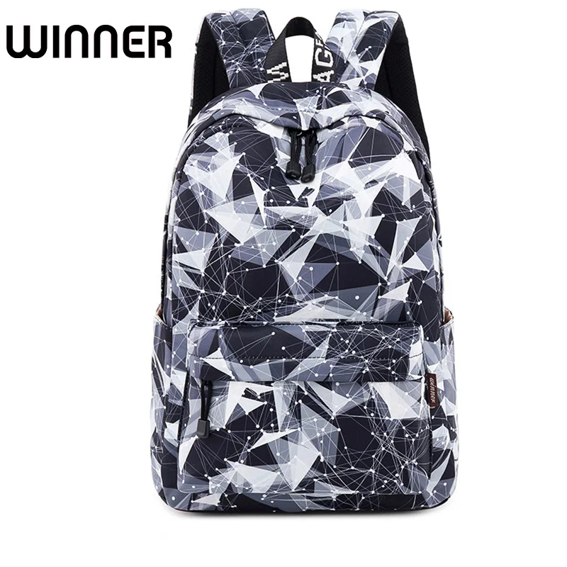 Kopen Preppy Stijl 14 15.6 inch Vrouwen Rugzak Waterdichte Zwarte Geometrische Afdrukken Vrouwelijke Laptop Boekentas College schooltas voor Meisjes