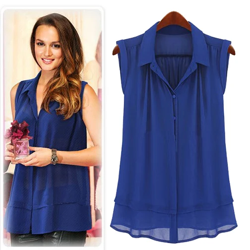 Summer Classic All-match Turn-down Collar Pleated Blouse Top, Celebrity Fashion Chiffon Shirt