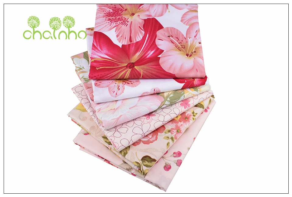 Chainho, 6 шт./лот, розовая Цветочная серия, саржевая хлопковая ткань с принтом, Лоскутная Ткань для шитья своими руками, стеганый материал для детей и малышей