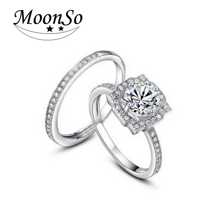 Moonso Rings for Women Wedding Ring Pair Engagement Bridal Ring Set Jewelry 2018 new R780