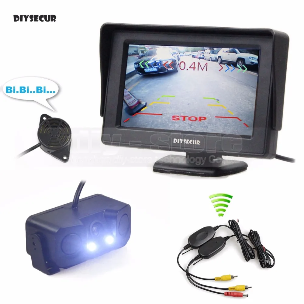 

DIYSECUR Wireless 4.3 Inch Color TFT LCD Car Monitor + Waterproof Parking Radar Sensor Car Camera Parking System Kit
