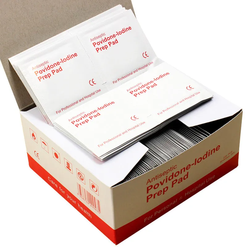 20-50-100pcs povidone-lodina Prep Pad sellado esterilizado desinfección de heridas para el hogar viaje al aire libre campamento Primeros Auxilios Kits Accesorios