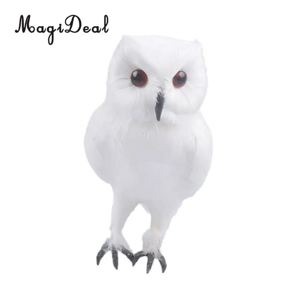 MagiDeal Fake Artificial Owl Bird Feather Realistic Taxidermy Home Garden Decor White Garden Crafts Decorations Accessories 