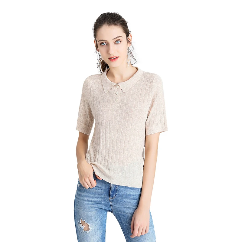

Hot summer 2019 new fashionable women's woollen short-sleeved T-shirt slim and comfortable knit women's top