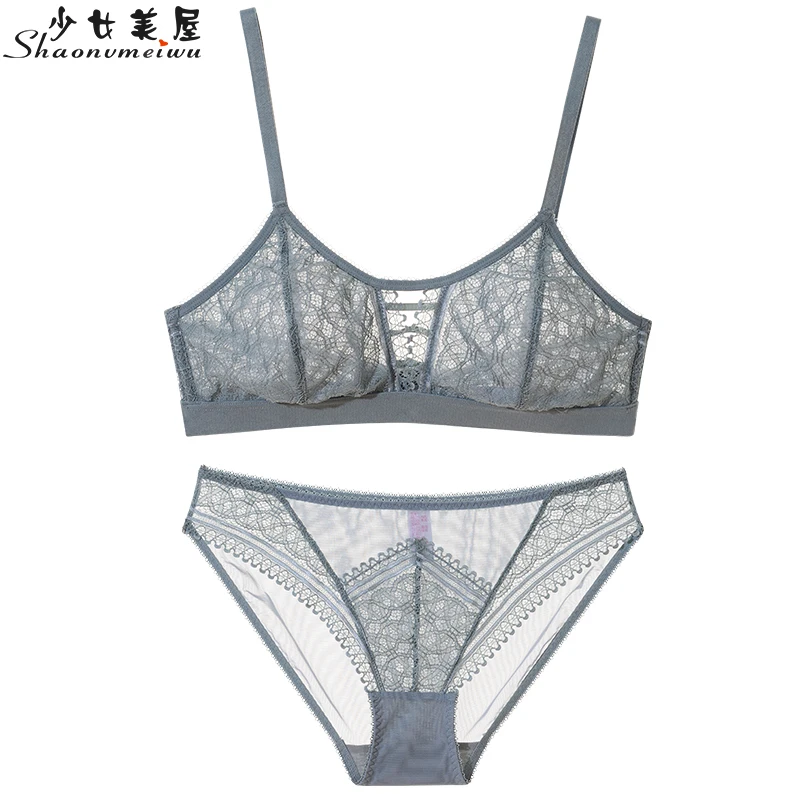 

shaonvmeiwu Ultra-thin French sexy lingerie set ladies lace bra pop bra transparent without underwire