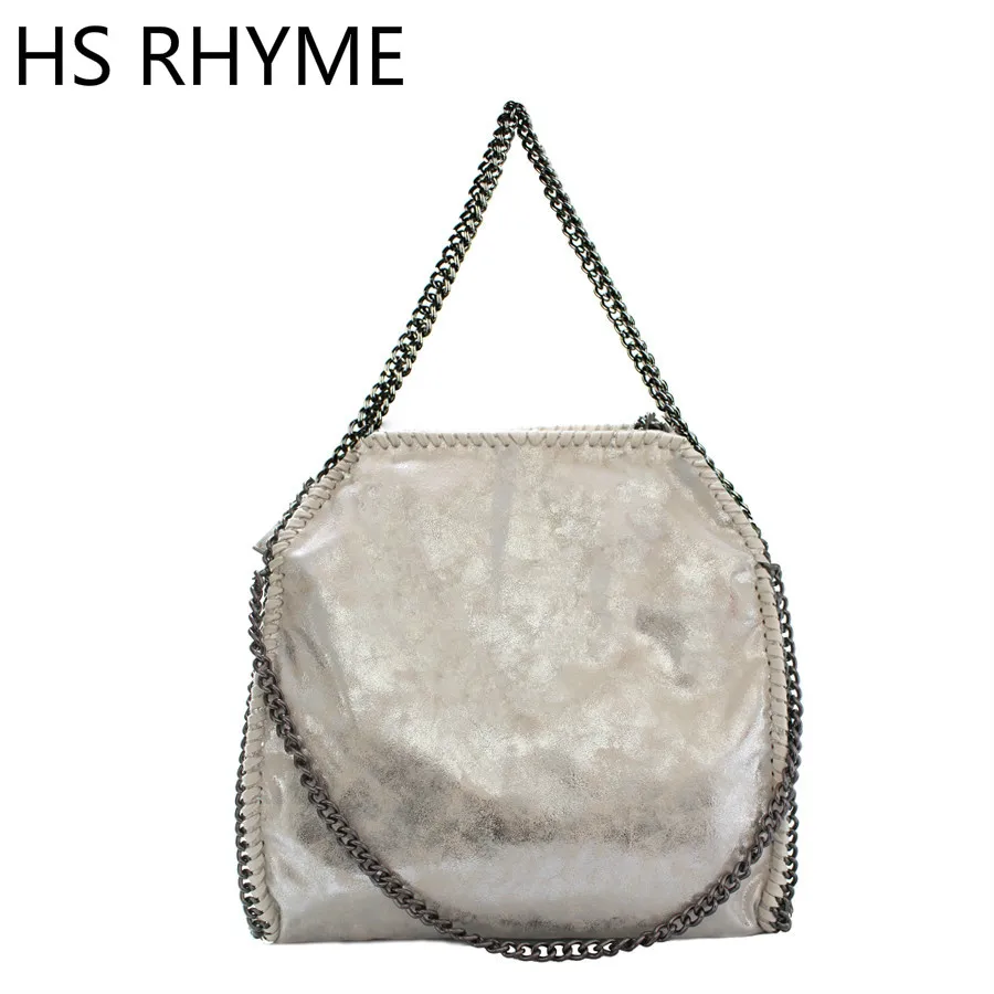 

HS RHYME Women Folded Over Shoulder Bag PU Falabellas with 3 Chains Evening Socialite Tote Fashion Sac A Main Lady Handbag