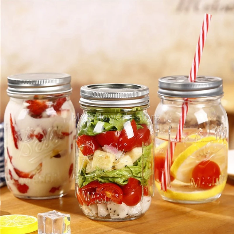 1 шт. Креативная стеклянная бутылка Mason Cup Bottle Sealed Jar фруктовый и овощной салат соус напиток сок ваза-светильник
