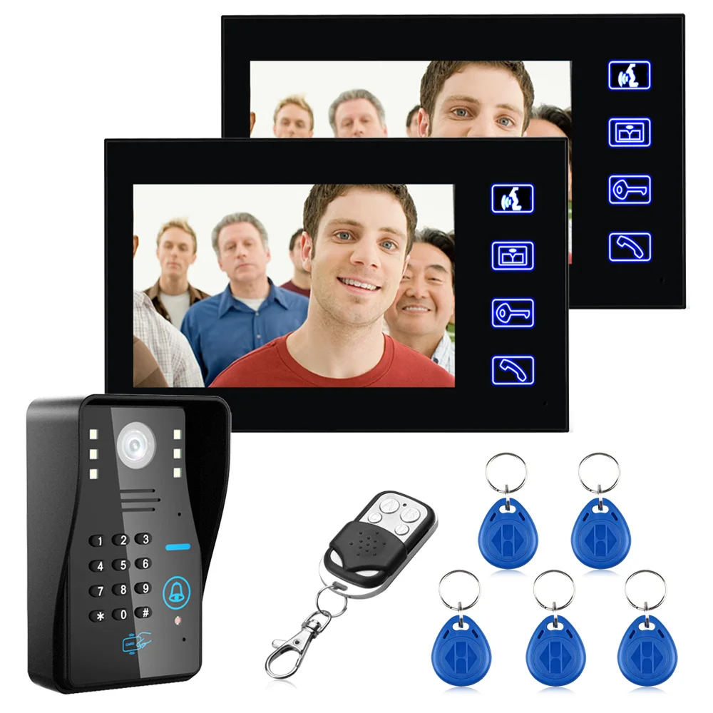 Touch Key 7\ Color Password RFID Video Door Phone Doorbell Video Intercom System 5 ID Card Video Intercom 2 Monitor Wholesale