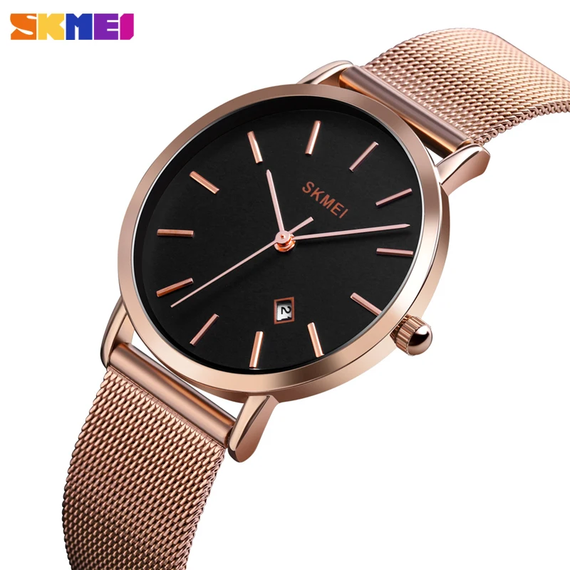 

Brand SKMEI Women's Watch Luxury Stainless Steel Quartz Wrist Watches Date Display Clock Fashion Ladies Dress Bracelet Womens