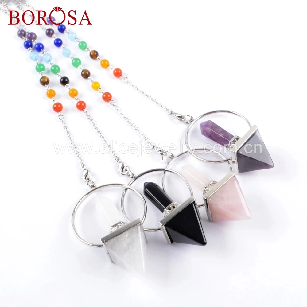 BOROSA 6 шт. маятник кулон в форме камня с 7 дюймов цепи натуральный черный Агаты ювелирные изделия для WX1046