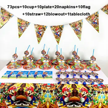 

73PCS/LOT Disposable Tableware For Birthday Party Supplies Super Mario Bros Party Supplies Decoration Paper Napkin Plate Cups