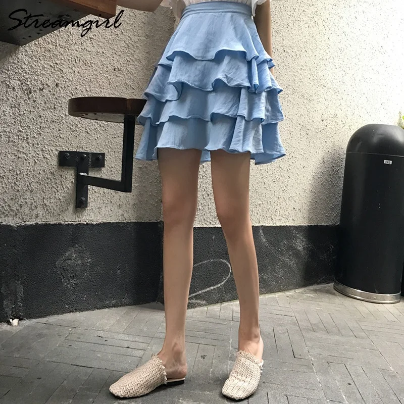 Streamgirl синяя короткая юбка летняя женская 2019 юбки с оборками Женская s Силиконовые