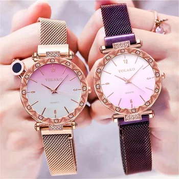 

Women Magnet Buckle Gradient Color Watch Luxury Ladies Stainless Steel YOLAKO Brand Quartz Clock Relogio Feminino Dropshipping
