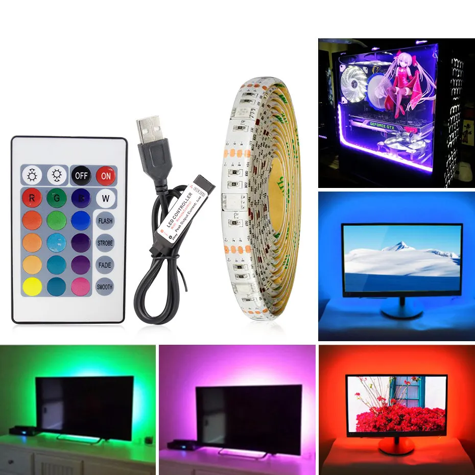 

SMD2835 RGB LED Strip Waterproof DC5V USB LED Strips Light Flexible Led Ribbon Diode Tape with Remote Control for TV Backlight