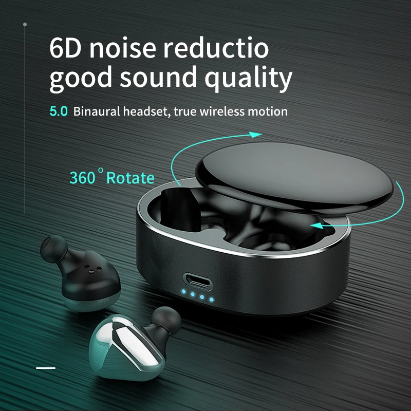 

T50 Bluetooth Earphone 5.0 Mini Wireless Headset 20 Meters Signal Automatic Pairing Stereo 6D Noise Reduction Earphone kulaklik