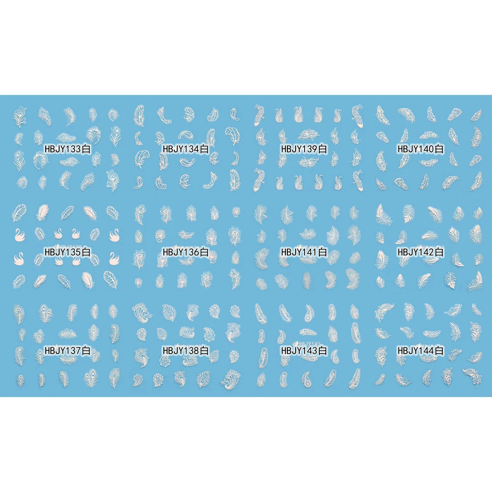 

12 SHEETS NAIL ART 3D SELF ADHESIVE GOLD SILVER BLACK WHITE STICKER DECAL SLIDER BIRD FEATHER PEACOCK SWAN HBJY133-144