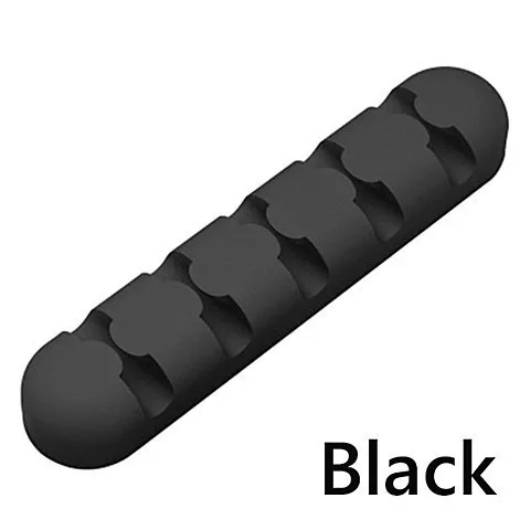 USB Cable Holder Silicone Cable Organizer Flexible Cable Winder Earphone Winder Mouse Headphone Wire Charger Desktop Management - Color: Black