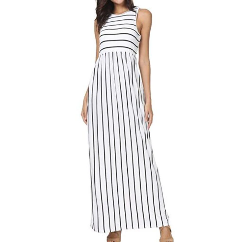Sexy Women Maxi Long Dress Summer Style Ladies Beach Vest Dress Striped