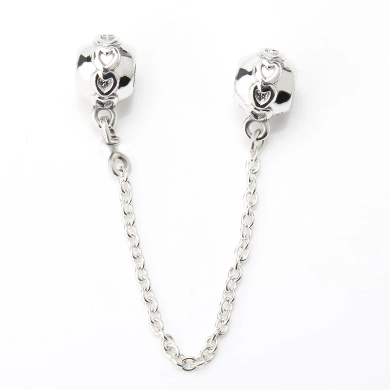 

Safety Chain 925 Sterling Silver Bead Bow with Stackable Hearts on Surface Beads Fit Europe Bracelet Bangle Fine Jewelry