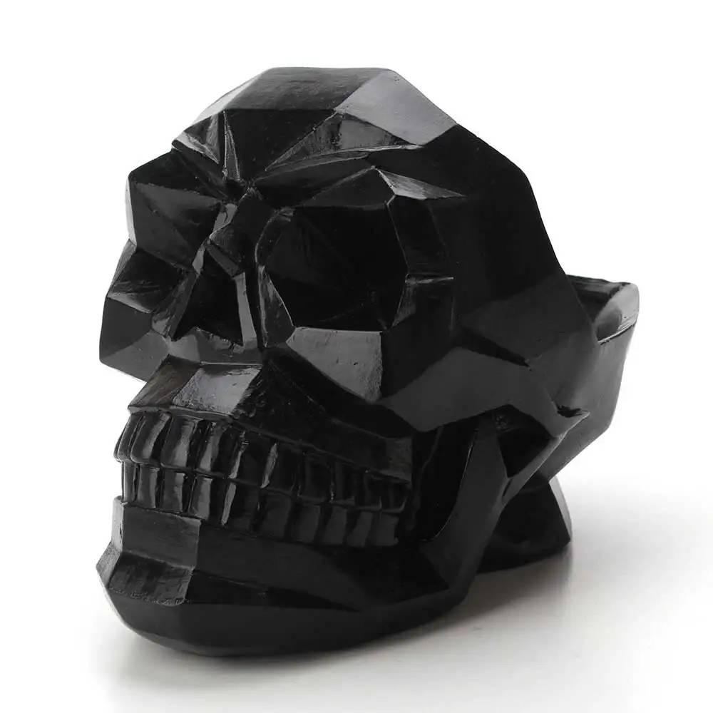 3D череп голова смолы коробка для хранения Статуэтка Скелет орнамент канцелярский держатель Органайзер для хранения косметики шкатулка домашний декор - Цвет: Black