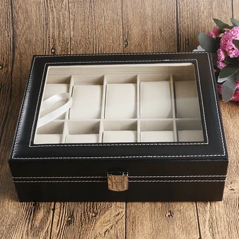 

Fashion Display Case Organizer Classical Black Leather Box For Watch Foam Pad High Quality Gift Boxes caja de reloj