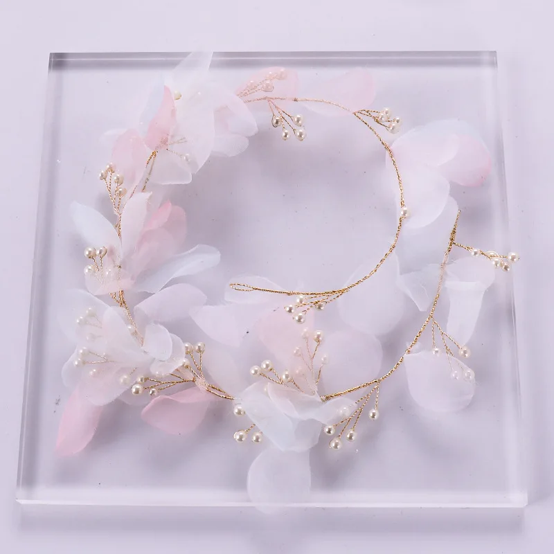 New Bohemian Mesh Flower Pearl Tiara Hair Band Fairy Headband Bridal Headdress Wedding Accessories White Headpieces Bride 2019